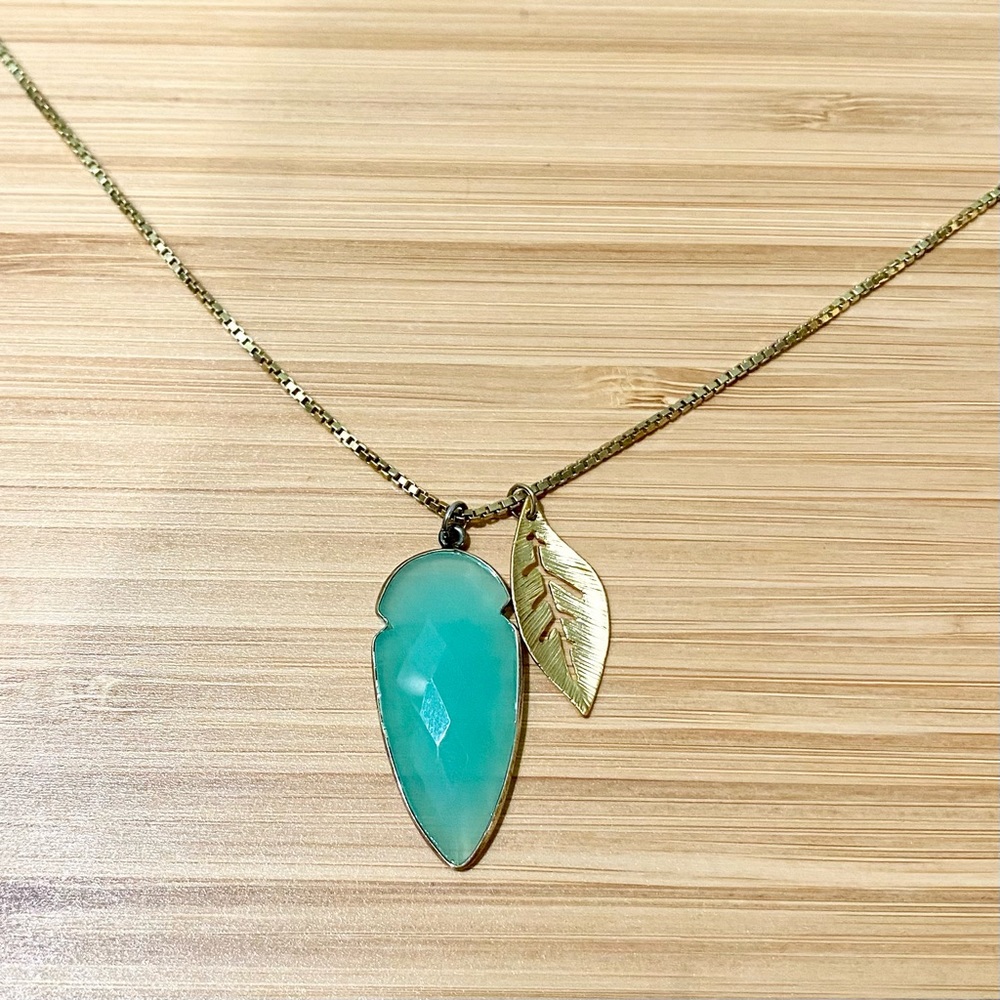 Danecraft Vintage 925 Sterling Silver Italy Teal Arrowhead Leaf Pendant Necklace